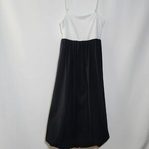 CAROLE CHRISTIAN Spaghetti Strap Black and White Bubble Hem Maxi Dress